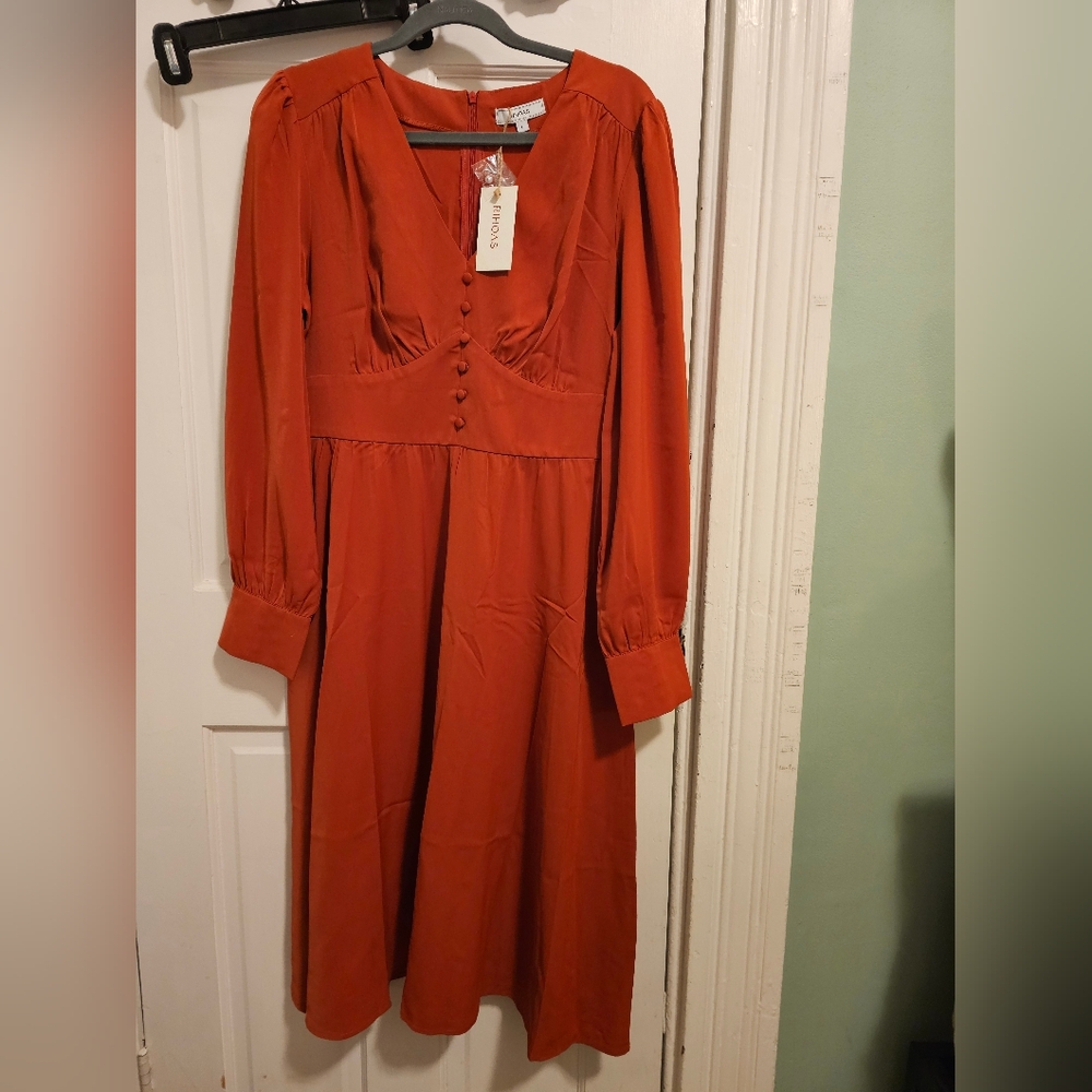 Rihoas Terracotta Long Sleeve Dress - Picture 1 of 6